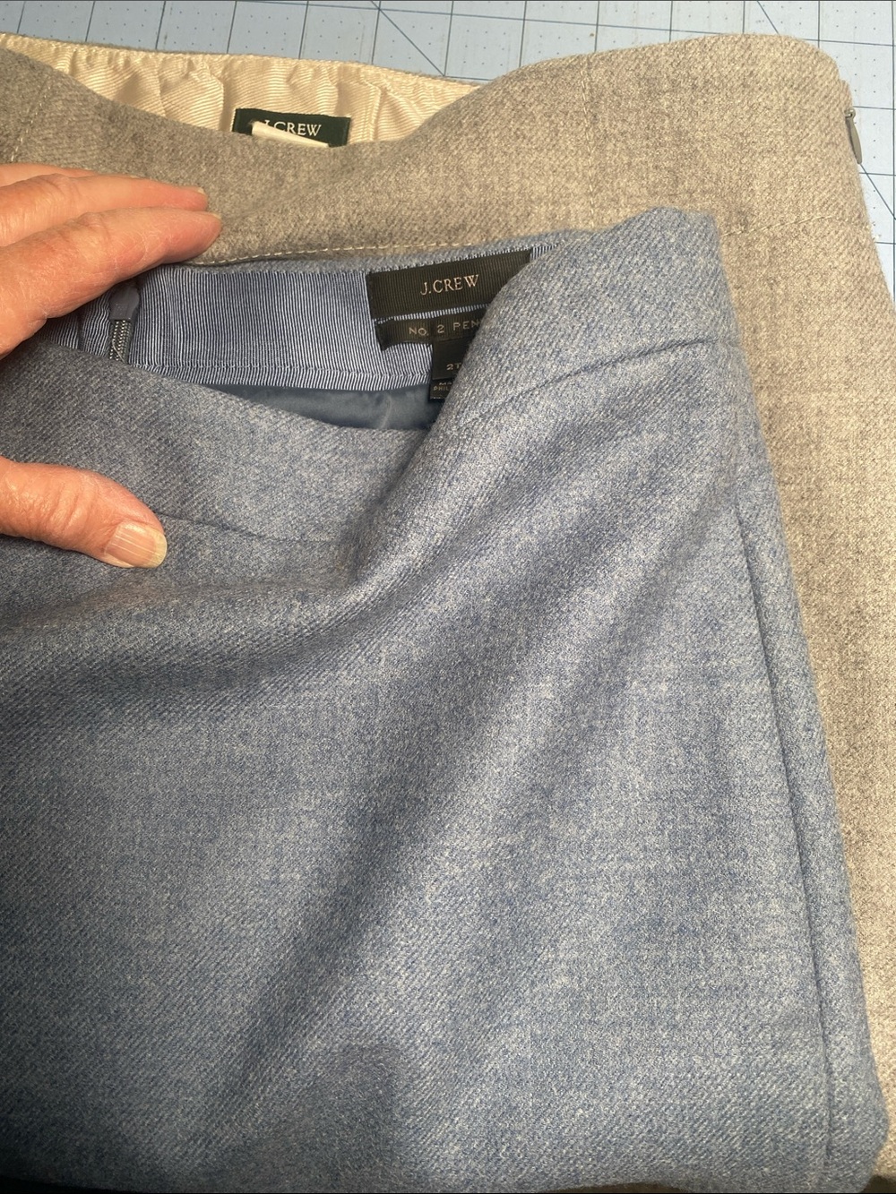 2 J. Crew Light Blue Wool  Pencil Skirts one gray one blue